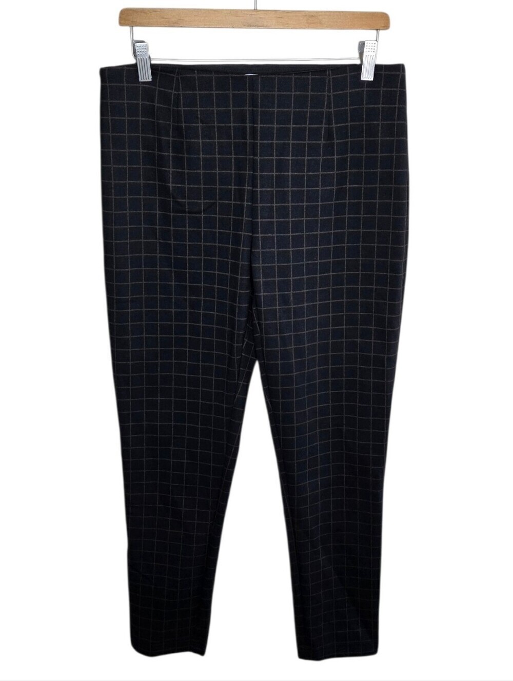Calvin Klein Black Brown Windowpane Plaid Pull On Pants Size 12 Classic Office